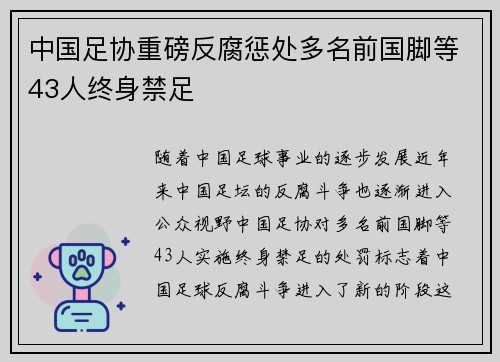 中国足协重磅反腐惩处多名前国脚等43人终身禁足 中国足协重磅反腐惩处多名前国脚等43人终身禁足