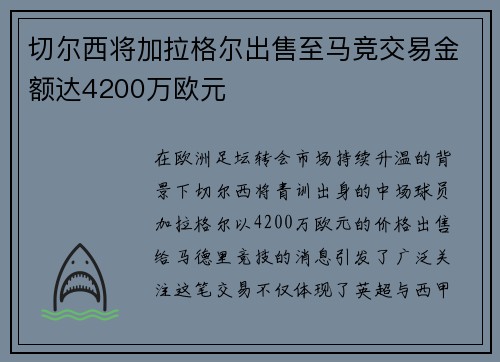 切尔西将加拉格尔出售至马竞交易金额达4200万欧元